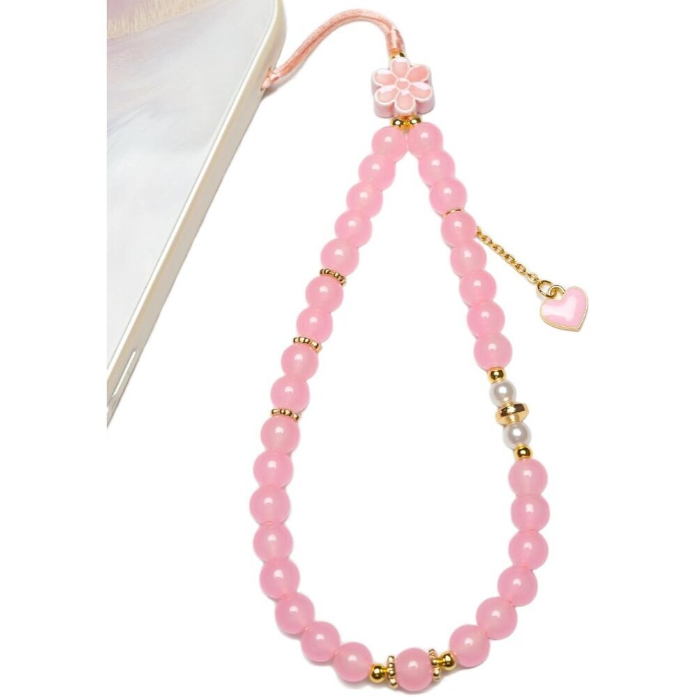 Aesthetic Pink Beaded Phone Charm - Unique Gift for Women on Special Occasions
